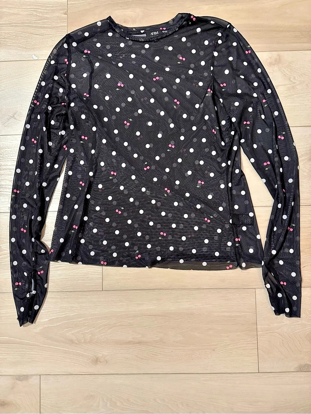 AFRM Kaylee Printed Long Sleeve Mesh Top Black & White